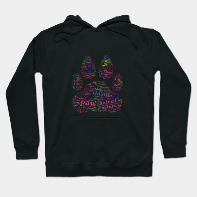 Paw Animal Silhouette Shape Text Word Cloud Hoodie by Cubebox